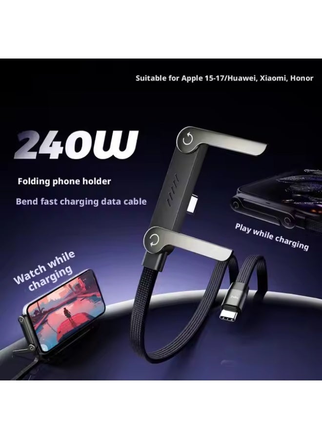 Basemo Phone Stand and Charger – 240W Ultra Fast Charging Type-C to Type-C Cable with Integrated Phone Stand, 2-in-1 Sideways Charger Braided PD Cable for iPhone, Redmagic, Samsung, Android, Tablets, Laptops & USB-C Devices - Image 5